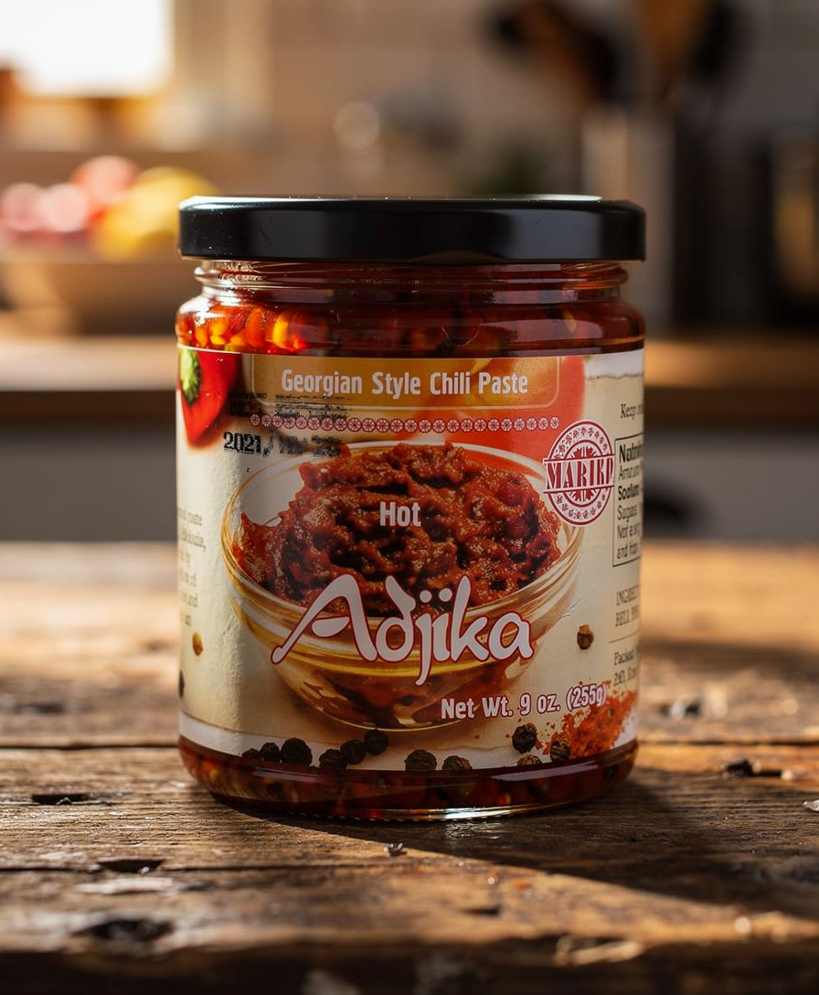 Adjika Georgian Style Chili Paste (HOT) 1 Jar 9 OZ (255g) Made in USA