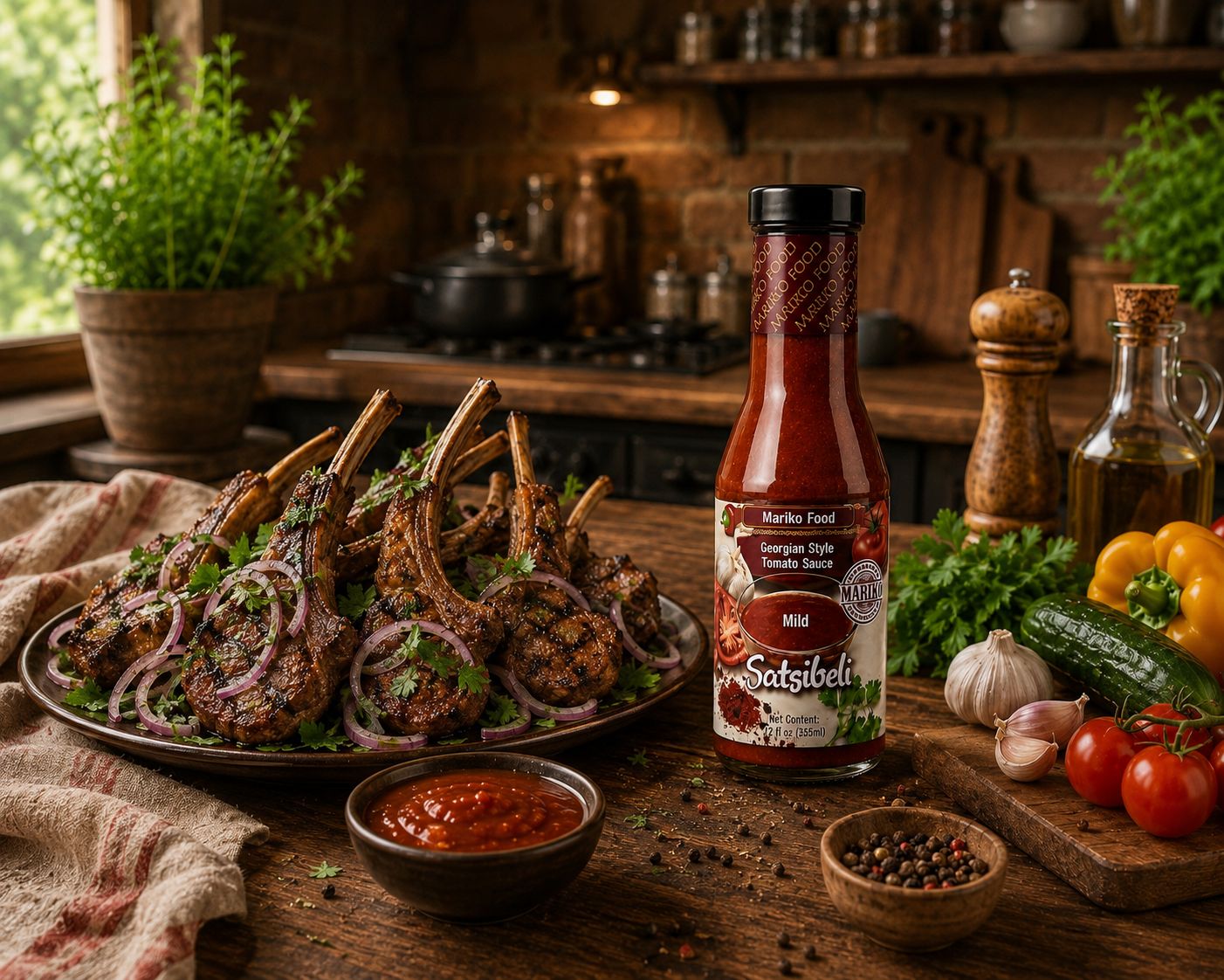 Satsibeli Georgian Style Tomato Sauce (MILD) 1 Bottle 12 FL OZ (355ml) Made in USA - Georgian Spices